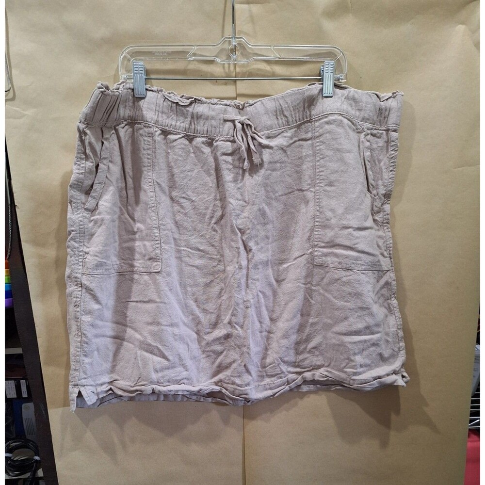 Dash Linen Blend Mini Skirt Women's 1X Beige Drawstring Waist Pockets
